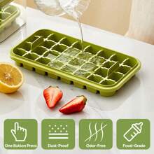 1pc32 Grid Silicone Ice Cube Tray Mould With Lid Shovel Storage Box Remove With One Click Ice Maker DIY Whiskey Cocktail Tools, For Outdoor, Camping