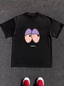 Men's 220g Heavy - Weight Pure Cotton T - Shirt With Quirky Bloodshot - Eyes Graphic - màu đen - Xem 1