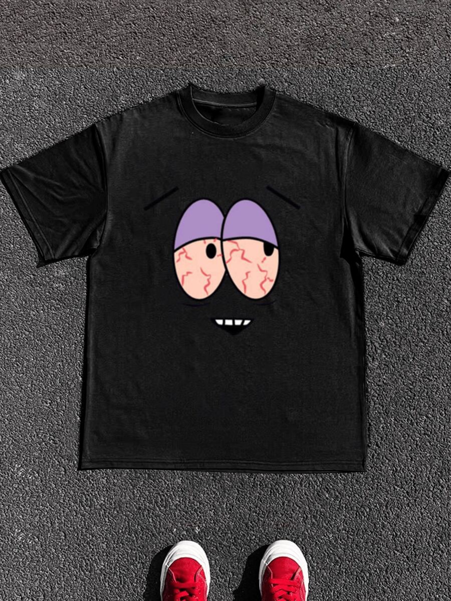 Men's 220g Heavy - Weight Pure Cotton T - Shirt With Quirky Bloodshot - Eyes Graphic - màu đen - Xem 1