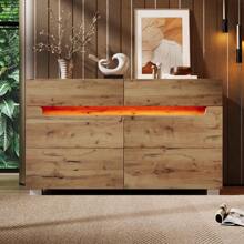 Komoda, kredens drewniany z 6 szufladami, oświetlenie (sterowanie aplikacją), uniwersalny mebel do salonu i sypialni, 71 x 120 x 40 cm, dąb