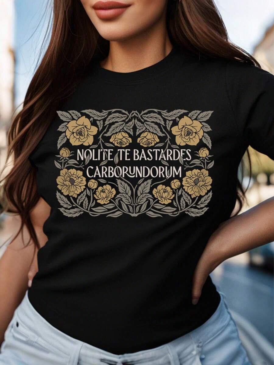 Oversized Style For Women, Nolite Te Bastardes Carborundorum Tshirt, Don't Let The Bastards Grind You Down, Subtle Femine Shirt, Subtle Women's Rights, Subtle Activist Shirt, Oversize Type Shirt For Women, Perfect For Holiday Parties Or Gift Giving, Soft And Comfortable - Black - View 1