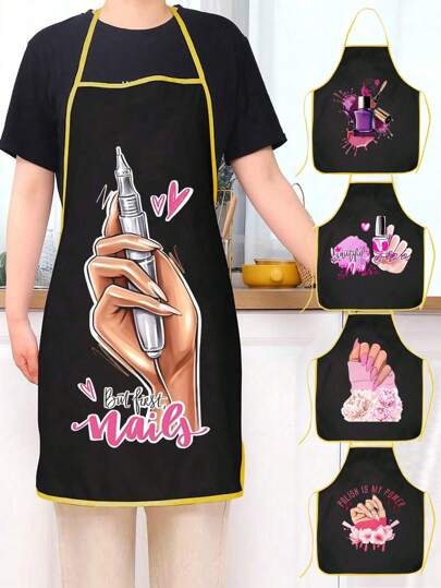 1pc Stylish Polyester Nail Polish Printed Apron,Polyester Apron,Adjustable, Water-Resistant, And Comfortable Kitchen Apron For Home Cooking, Baking, BBQ, And DIY Projects,Perfect For Men And Women