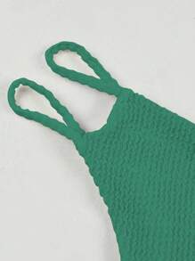 Women's Sexy One-Shoulder Three Pieces Ribbed Bikini Swimsuit For Summer Beach Vacation - Green - View 5