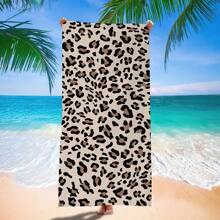 Telo da spiaggia oversize, leggero e ad asciugatura rapida in microfibra, con stampa leopardata, super morbido e anti-sabbia, adatto per piscina, spiaggia, donne, in colore nero e stampa leopardata, regalo