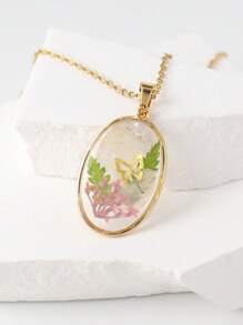 Vintage Dried Flower Sweater Chain, Resin Jewelry, Eternal Flower Light Luxury Pendant, Real Flower Dried Flower Necklace