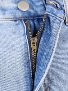 街头风格破洞浅蓝色直筒休闲牛仔裤，时尚宽松男友风牛仔裤 - 藍色 - 查看 6