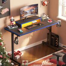 Wonderful 42" Gaming Desk PC Computer Office Gamer Table Desk With LED Lights & Monitor Stand In Red - 藍色 - 查看 7