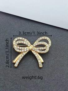 1pc Fashion Elegant Sparkling Double Bow Brooch, Pearl & Rhinestone Geometric Clothing Accessory