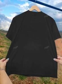 Women's Casual Loose Fit Round Neck Short Sleeve T-Shirt With Funny Cat Expression & Letter Print, Fashion