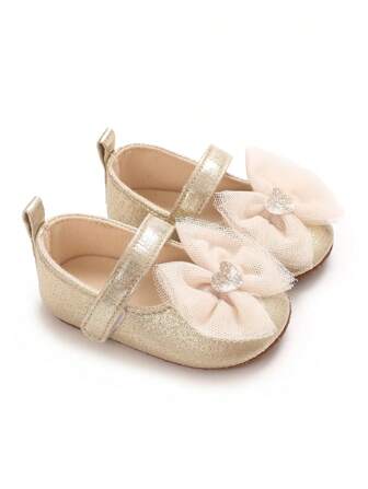 Pink Cute Infant Pre-Walker Shoes, Comfortable Versatile Bow Decor Infant Flats