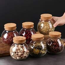 硼硅酸盐玻璃密封储物罐 - 1 个圆形罐，带软木盖，用于茶、糖果、零食和香料 - 易于密封，可手洗厨房收纳盒，适合返校 - 彩色 - 查看 12