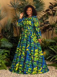 Faeriesty TribalChic Plus Shirt Neck Short Sleeves Printed Belted Casual Romper - Green - View 6