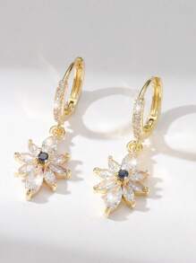 2 件铜镶嵌锆石时尚太阳花耳环优雅高端耳扣女士宴会派对装饰礼物