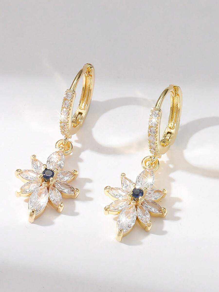 2 件铜镶嵌锆石时尚太阳花耳环优雅高端耳扣女士宴会派对装饰礼物