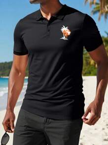 Men's Solid Color Short Sleeve Casual Simple Polo Shirt - Black - View 7