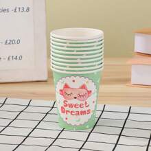 10pcs/9oz Sweet Dreams Theme Cute Cartoon Design Disposable Paper Cups, Birthday Party Table Items