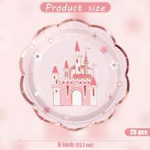 25-Pack Pink Princess Castle Paper Plates – 9" Disposable Decorative Dinner Plates For Party Tableware & Celebration Decor - Hồng - Xem 2