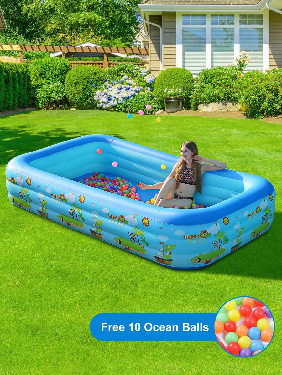 1pc Thickened Inflatable Ocean Ball Outdoor Home Swimming Pool, Suitable For Yard, Outdoor, Beach Party, Beach Essentials, Beach Accessories, Pool Float - Blue - View 1
