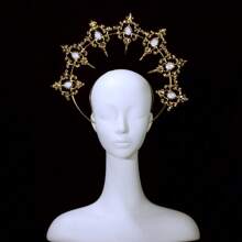 1 pieza Diadema tipo halo de aleación dorada estilo lolita, accesorio para el cabello con corona de cristales al estilo gótico glamoroso, adecuado para bodas, fiestas, sesiones de fotos, cosplay y vuelta al colegio