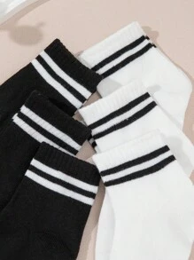 10 Pairs Kids/Youth Black & White Double Stripe Casual Socks, School/Sports Mid-Calf Socks - Black and White - View 4