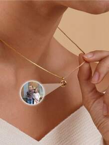1 Pieza Collar con foto personalizada de alta calidad, collar con proyección de foto personalizada, colgante de proyección clásico y sencillo, regalo conmemorativo personalizado, para niño/familia/pareja/amigos, para fiesta, graduación, Día de la Madre, Día de San Valentín, longitud de cadena 45+5