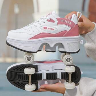 New Transformable 4-Wheel Heelys Shoes For Teenagers And Students, Dual Wheel Roller Shoes