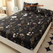 1 pieza Sábana ajustable de alta calidad y piel amigable con estampado pastoral floral y botánico, cubierta de colchón de fibra de poliéster, apta para dormitorio, dormitorio, hotel y casa de vacaciones. Sábana ajustable solamente, no incluye funda de almohada.