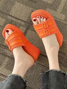 2025 New Ladies' Fashion Simple Comfortable Personalized Casual Black Fabric Platform Wedge Sandals - Orange - View 4