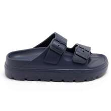 Slide Sandals With Double Buckle Straps And Chunky Sole - Blue - View 2