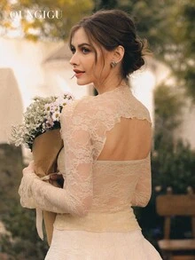 QUNGIGU 女士蕾丝抹胸网眼透视船领露肩背心夏季抹胸长袖短上衣