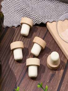 Set de 5 piezas/10 piezas Tapones de botella en forma de T de madera de haya con corcho, tapas de sellado hermético, para cocina, herramientas de bar y conservación de bebidas, decoración de botellas, decoración del hogar, regalo de Navidad, accesorios para tazas, regalos para amigos, regalos para la familia, fiesta de Navidad