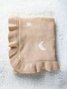 1pc Baby Pure Cotton Wavy Ruffle Blanket With Moon & Star Pattern, Delicate Jacquard Weave, Suitable For All Seasons