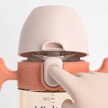 1pc 300ml Cartoon Animal Milk Bottle, Cute Rabbit/Duck/Kitten Print, Material Shockproof Heatproof, With Toddler Lock Drink Water Milk No Nose Touch, Clear Scale, Anti-Slip Handle, Suitable For Daily Use, Holiday Birthday Gift