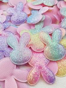 10pcs Rainbow Glitter Rabbit Head Design - Multi-Color, Non-Woven Fabric - Ideal For DIY Crafts And Easter Decorations - Multicolor - View 2