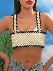 1 pièce Élégante chaîne de corps en faux perles - Accessoire de luxe en résine, convient pour le mariage et les tenues de fête, toutes saisons