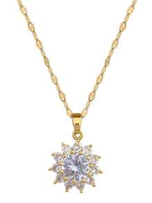 1 Set Stainless Steel Rhinestone Necklace And Earring Set, Minimalist Classic Luxury Jewelry Gift, Suitable For Parties, No Gift Box Included - Gold - View 5