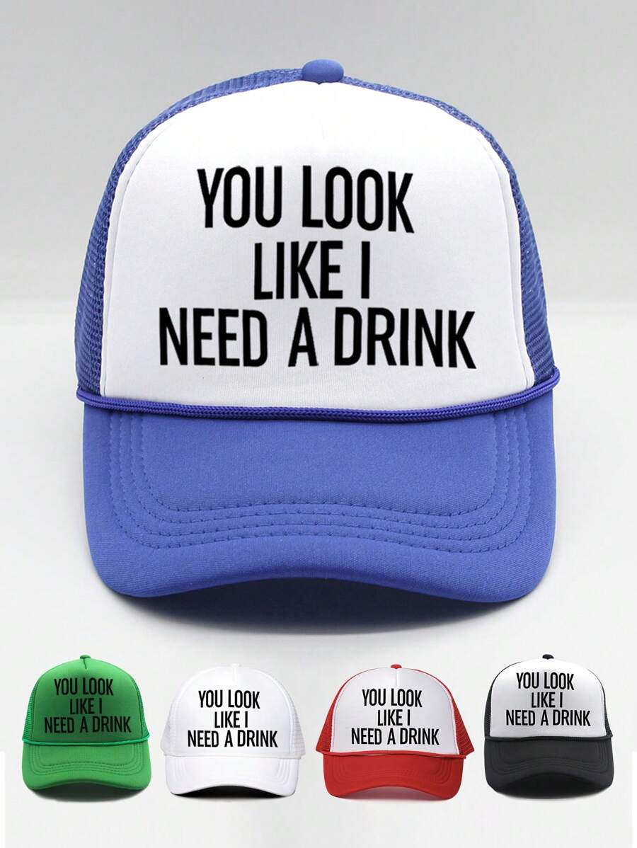1pc Women's Printed "YOU LOOK LIKE I NEED A DRINK" Mesh Baseball Cap With Adjustable Strap, Outdoor Sun Protection Casual Hat For Spring/Autumn Travel, Beach Vacation, Tennis Cap - Baseball Cap - View 1