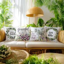 4pcs/Set 17.7*17.7in (45*45cm) "Love Of Family" Rustic Wood Grain Olive Watercolor Print Polyester Pillow Cover (Single-Sided Printing), Home Sweet Home Decorative Cushion Cover For Living Room Sofa Bedroom Headboard, Suitable For Daily Use Or Home Decor, Car Headrest
