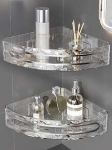 1 pieza Estantería de esquina para ducha, para almacenamiento de champú, acondicionador y jabón, diseño de drenaje rápido, instalación sin taladrar, apta para baño, cocina, accesorio de almacenamiento multifuncional para el baño, decoración del hogar, organizador de baño, decoración de otoño, de vuelta a la escuela