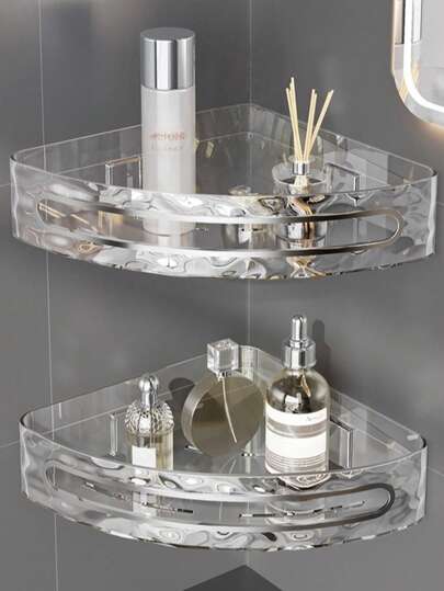 1 pieza Estantería de esquina para ducha, para almacenamiento de champú, acondicionador y jabón, diseño de drenaje rápido, instalación sin taladrar, apta para baño, cocina, accesorio de almacenamiento multifuncional para el baño, decoración del hogar, organizador de baño, decoración de otoño, de vuelta a la escuela