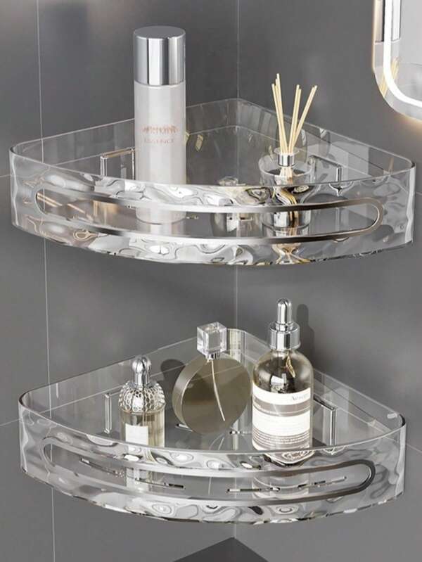 1 pièce Étagère de douche d'angle pour salle de bain, pour le stockage du shampoing, du revitalisant, du savon, conception à drainage rapide, installation sans perçage, convient pour la salle de bain, la cuisine, accessoire de rangement multifonctionnel pour la salle de bain, décoration de salle de bain, organisateur de salle de bain, décoration d'automne, rentrée des classes