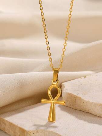 1 件复古吊坠项链女士金色不锈钢几何项链嘻哈派对珠宝礼物