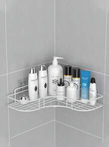 [1 pièce] Support mural triangulaire sans perçage, panier de rangement en fer pour salle de bain, cuisine, toilettes, suspendu au mur