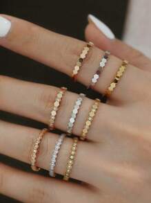 3pcs 925 Sterling Silver Minimalist Honeycomb Design Rings, Elegant Jewelry Gift For Women, Birthday Gift, Party Gift - Ring Set - View 3