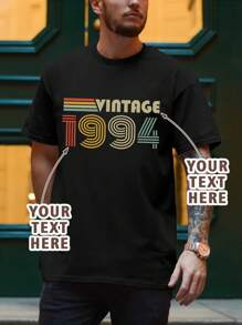 Customized "1994 Vintage" Personalized Numeric & Letter Design Men T-Shirt, Customize Your Text, Name, Selfie/Baby/Friend/Idol/Couple/Family/Party/School/Sports/Pet Love Graphic, Logo/Business/Company Uniform, Birthday, Holiday, Party, Wedding, Friend, Anniversary, Valentine's Day Gifts Ornamental,Dawg Stylish,Fashion,Hipster,Contracted,Easy Costume,Modest Fashion,Minimal Chic,Casual Custom,Unique,Personalized Ideal Gifts For Him Family,Boyfriend,Friends,Children