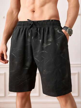 男士速干运动休闲短裤，抽绳腰部拉链口袋短裤