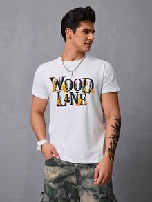 Hombres Camiseta Con Estampado Con Diseño De Letras y Llamas,Camisetas Informales De Manga Corta De Moda De Verano - Blanco - Ver 1