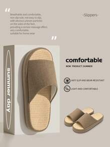 Linen Slides, Breathable Open Toe Slippers Suitable For All Seasons, Comfortable And Anti-Slip TPR Sole