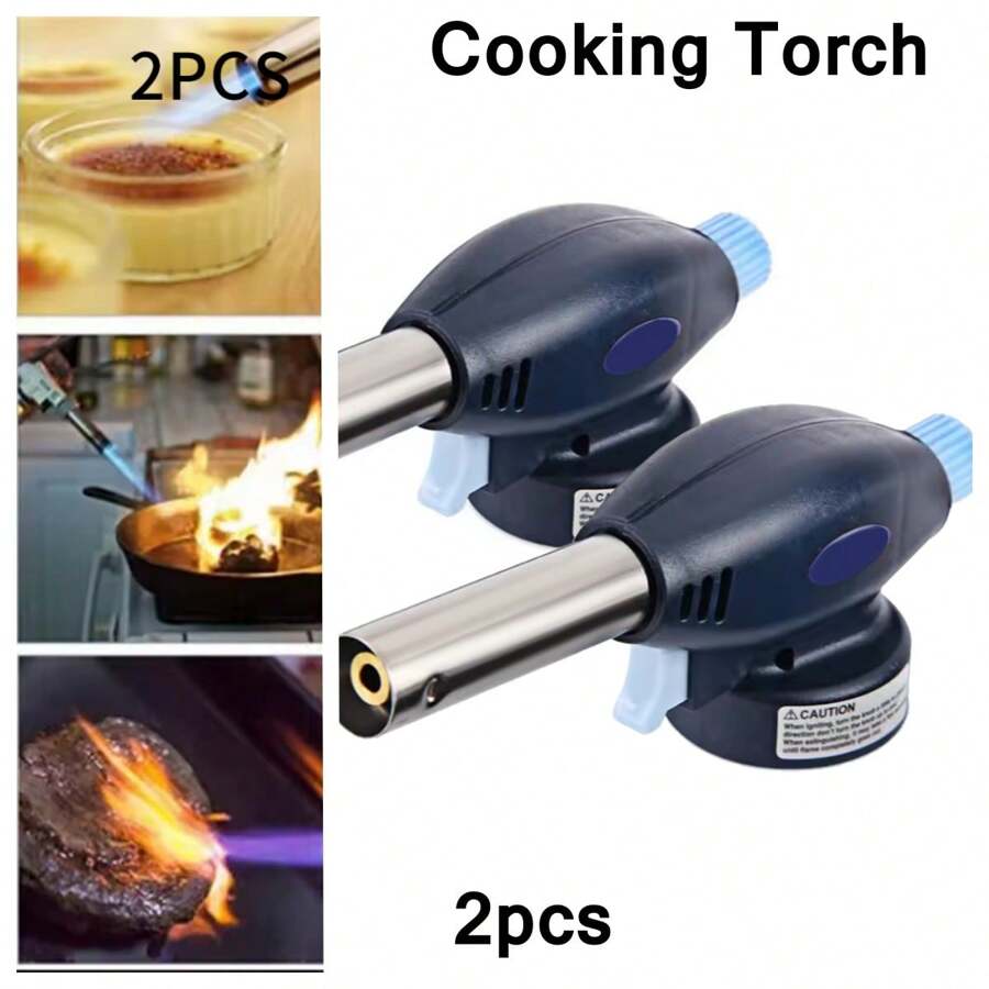 2X Butane Cooking Torch Gas Blow Torch Burner Welding Auto Automatic Ignition Soldering BBQ Flame Thrower - Black - View 1