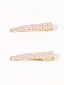 2pcs Korean Style Faux Pearl & Rhinestone Decorated Hair Clip For Bangs & Flyaways,Hair Accessories,Hair Barrettes Hair Clips Claw Clips Hair Claws